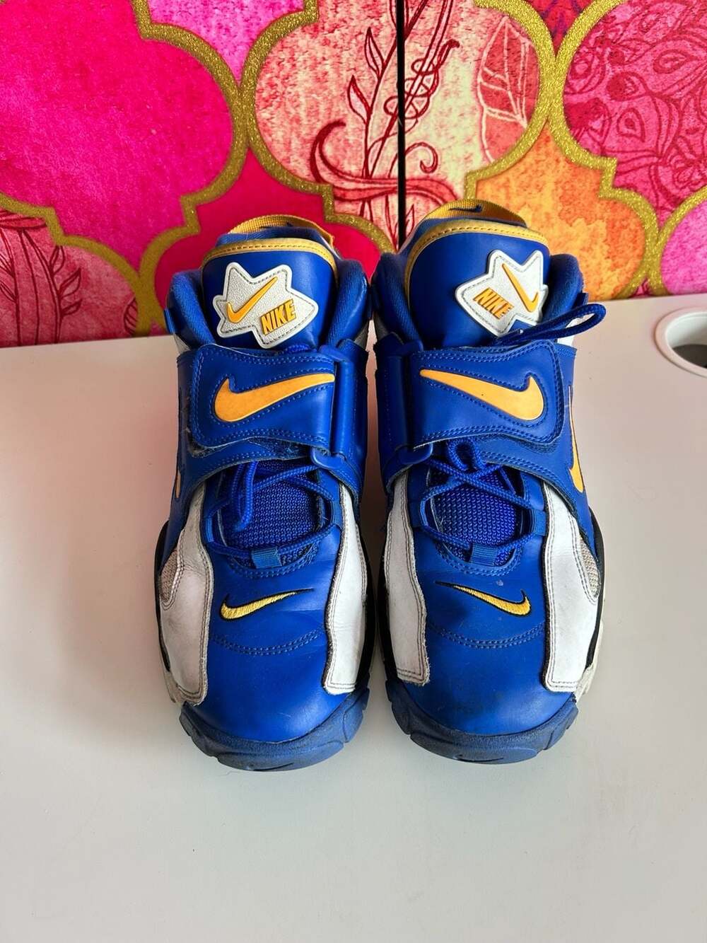 Nike Air Barrage Mid Racer Blue White Yellow Sneakers AT7847-100